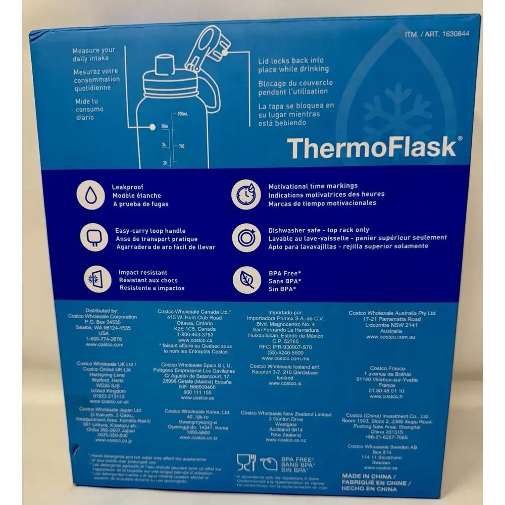 ThermoFlask 32 oz Water Bottles 2-Pack Leakproof Motivational Time Marker New